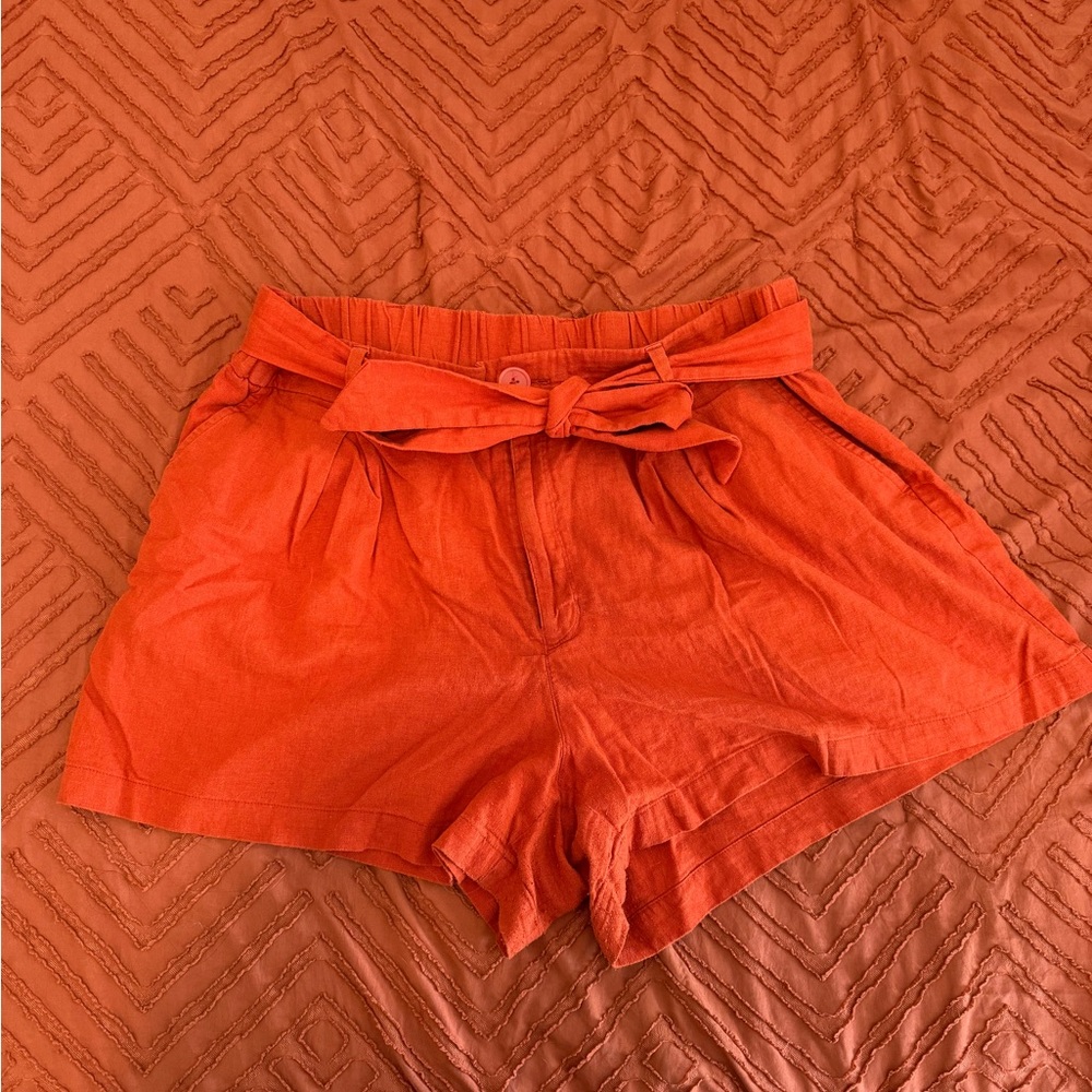 Ava & Viv High Waist Orange Shorts with Bow-Tie